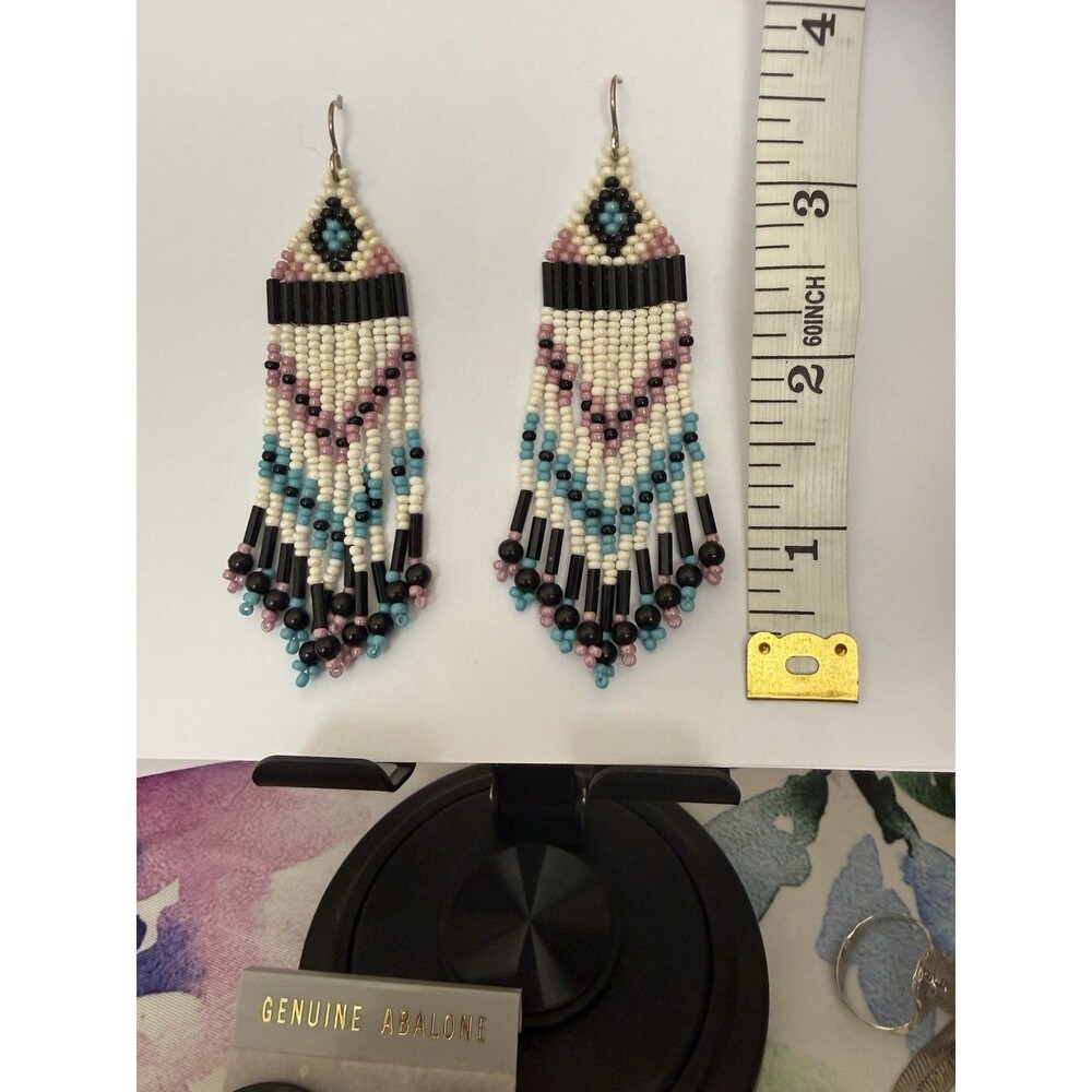 Southwestern Beaded Fringed Hook Earrings - Picture 2 of 4